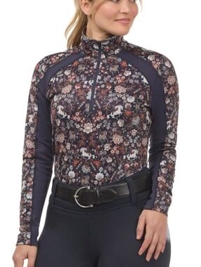 Kerrits First Level Quarter-Zip Fleece Tech Top - Galaxy Blue  Fairy Tails Flora